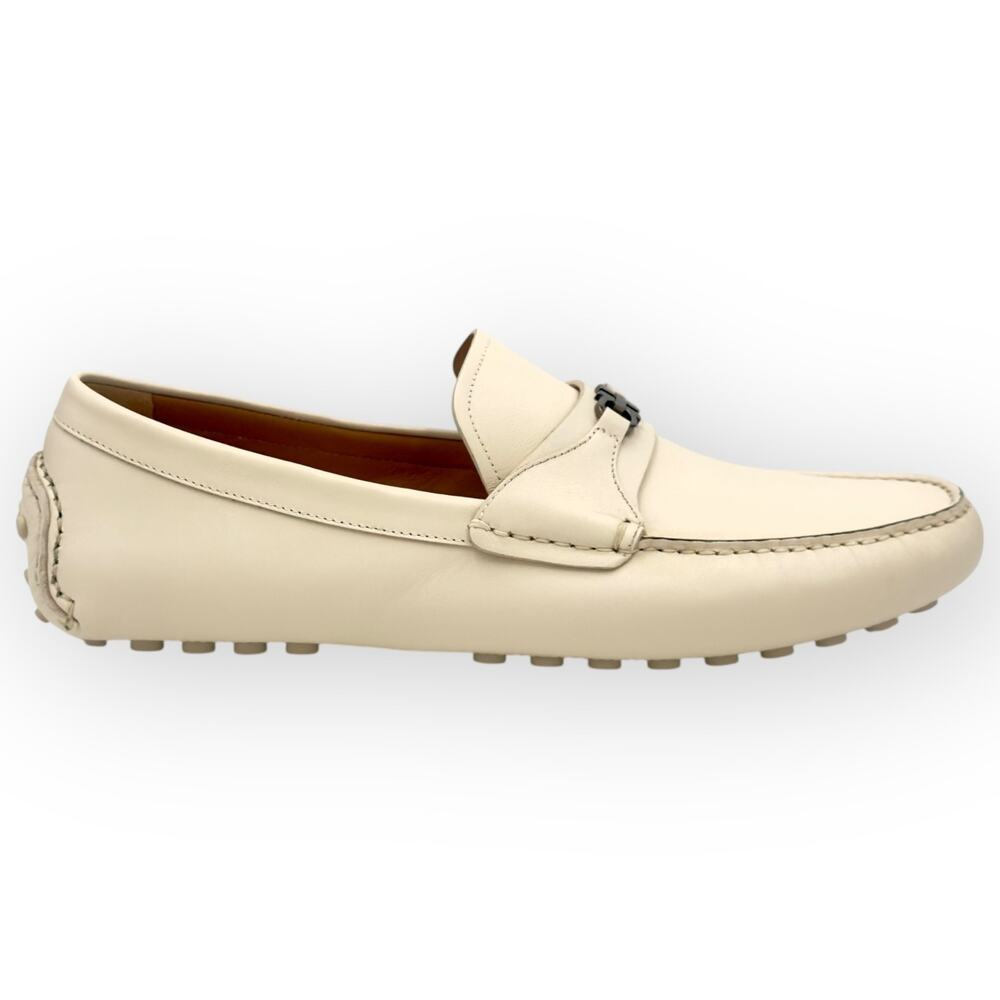Salvatore Ferragamo mens Giancini FLORIN white leather Driver Shoes EEE